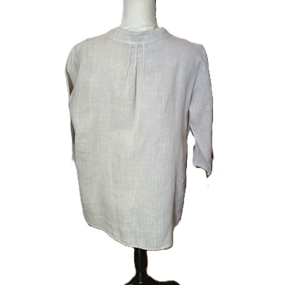 Lungo L' Arno Italian Linen 3/4 Sleeve Tan Top in Size Large - Picture 3 of 5